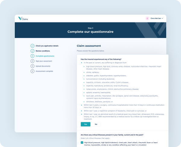 Claims section Underwriting Portal